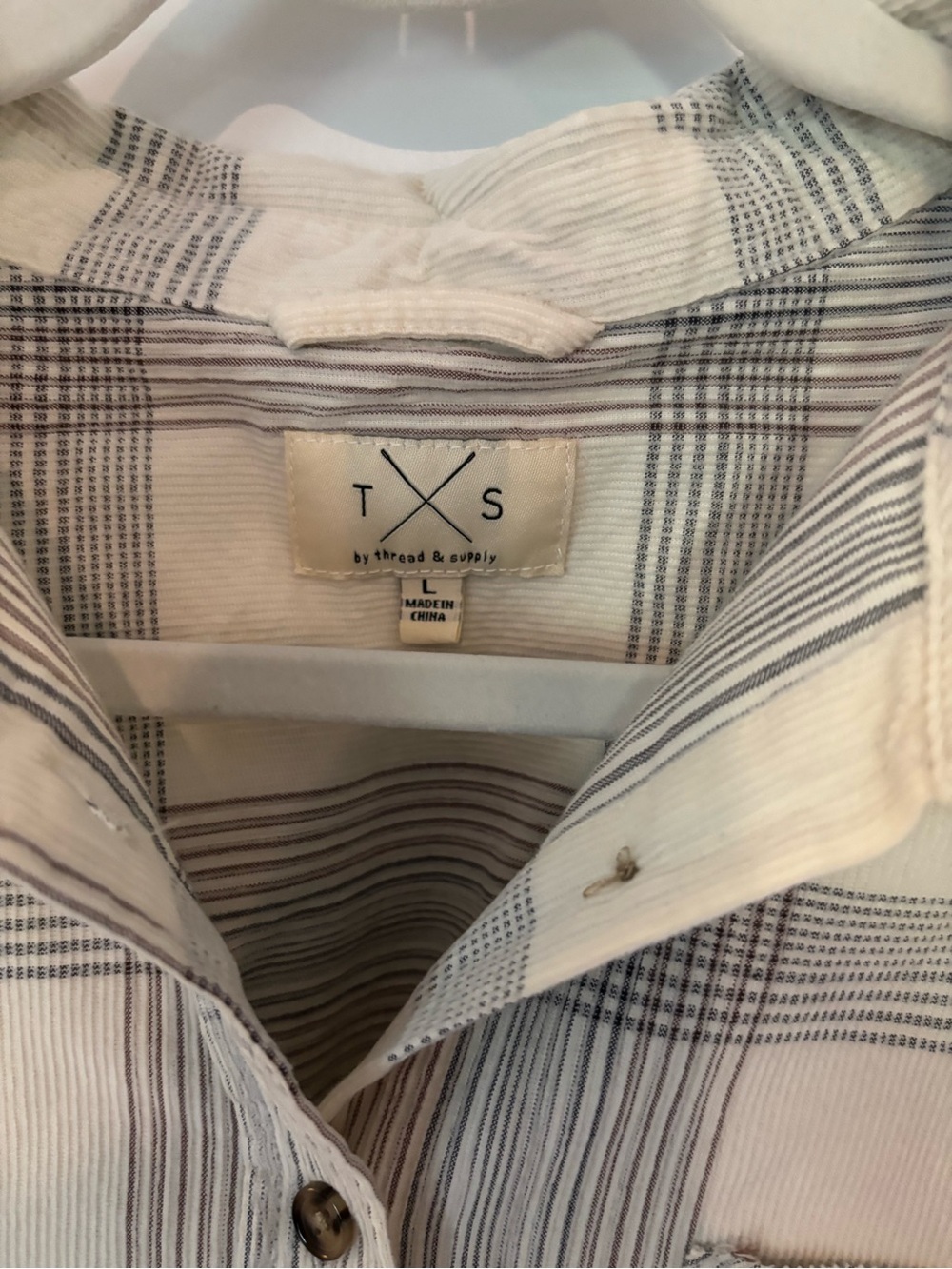 Thread & Supply White Button-Down Shirt with Gray Stripes